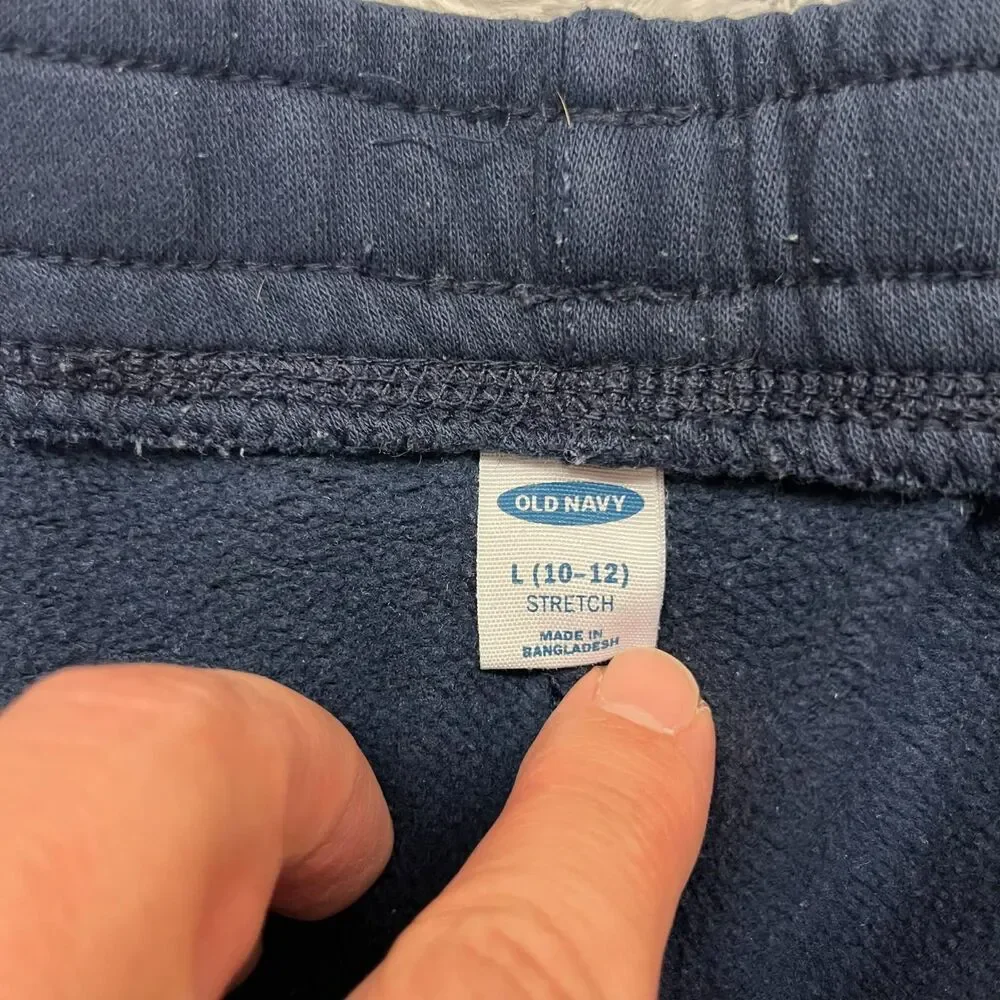 Old Navy Sweatpants Boys L 10-12 Navy Fleece Joggers Elastic Waist Cuffed Pants